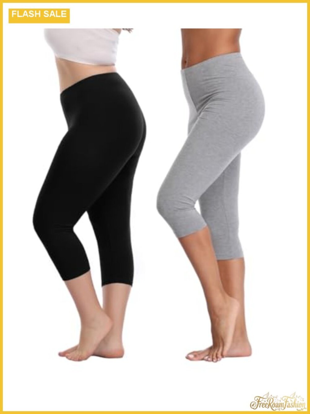High Waisted Yoga Capris 2 Pack Stretchy Cropped Leggings Buttery Soft
